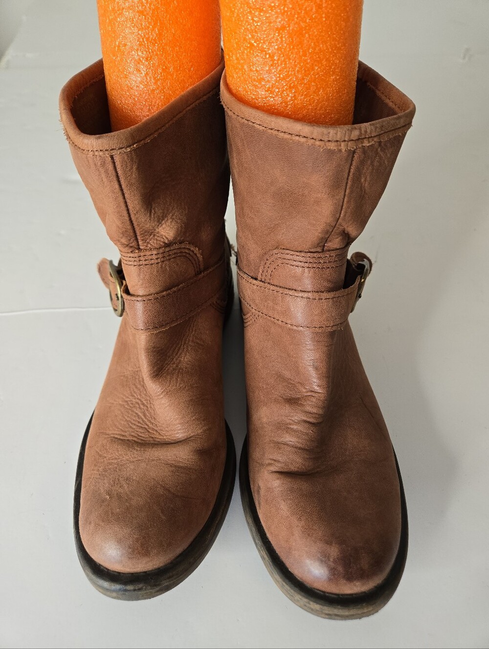 Lucky Brand Norton Leather Buckle Moto Biker Boots Brown/Cognac Leather size 7.5